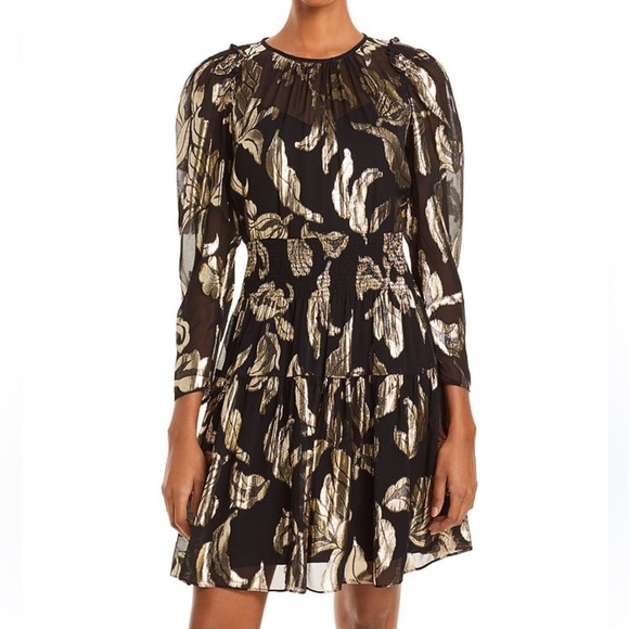 Rebecca Taylor Datura Metallic Print Dress size 6 - Picture 1 of 15